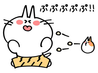 節分　逃げる鬼にゃんこと頬袋から豆を発射して豆まきするハムスターのイラスト素材