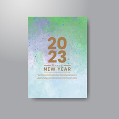 Happy new year 2023 card template with watercolor background