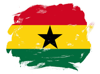 Ghana flag on abstract painted white stroke brush background