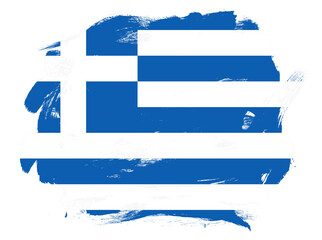 Greece flag on abstract painted white stroke brush background