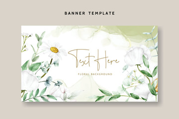 watercolor white floral background template