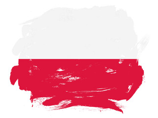 Poland flag on abstract painted white stroke brush background