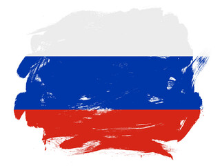 Russia flag on abstract painted white stroke brush background