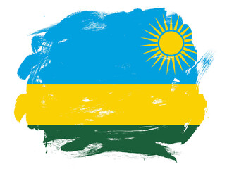 Rwanda flag on abstract painted white stroke brush background