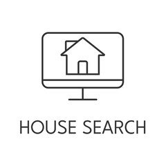 Internet search house icon outline. Real estate simple vector illustration