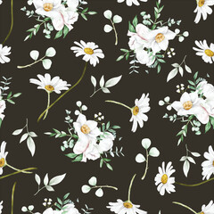 watercolor white floral seamless pattern