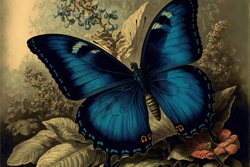 Blue Butterfly Illustration 2D Illustrated, Remixed From Vintage Public Domain Images