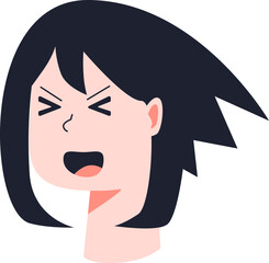 smiling facial expression with closed eyes of a woman with black hair

