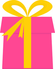 a pink gift box with a yellow ribbon
