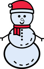 a snowman wearing a Christmas scarf and hat with twig arms
