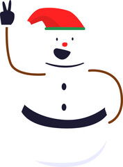 a snowman wearing a christmas hat looks happy with his piece hands
