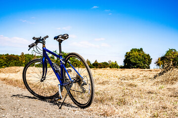 Fototapeta na wymiar 道端に置かれた自転車　乗り物イメージ