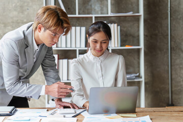 Group of Business people meeting for analysis data figures to plan business strategies. Business discussing, finance concept