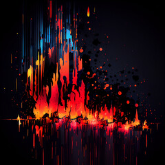 Glitch art of fire with black background