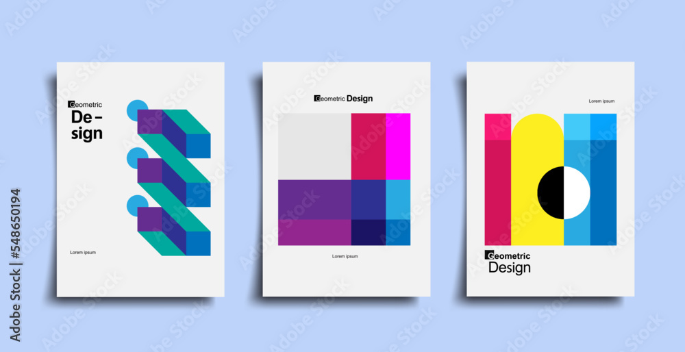 Poster abstract bauhaus geometric pattern background, vector circle, triangle and square lines art design. 