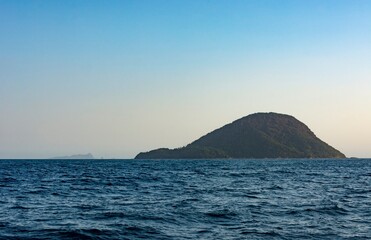 Wheat heap island at sunset. Ilha do Montão de Trigo. Environmental reserve in the sea of São...