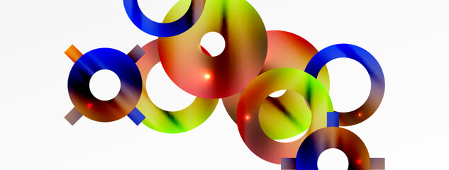 Minimal geometric abstract background. Shiny and glossy circle, line and round shapes design. Trendy techno business template for wallpaper, banner, background or landing