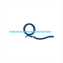 Letter Q vector logo design with waves.