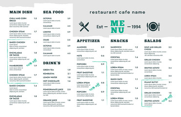 Restaurant cafe menu, template design,
One page food menu template