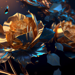 Shattering roses into blue and gold shards