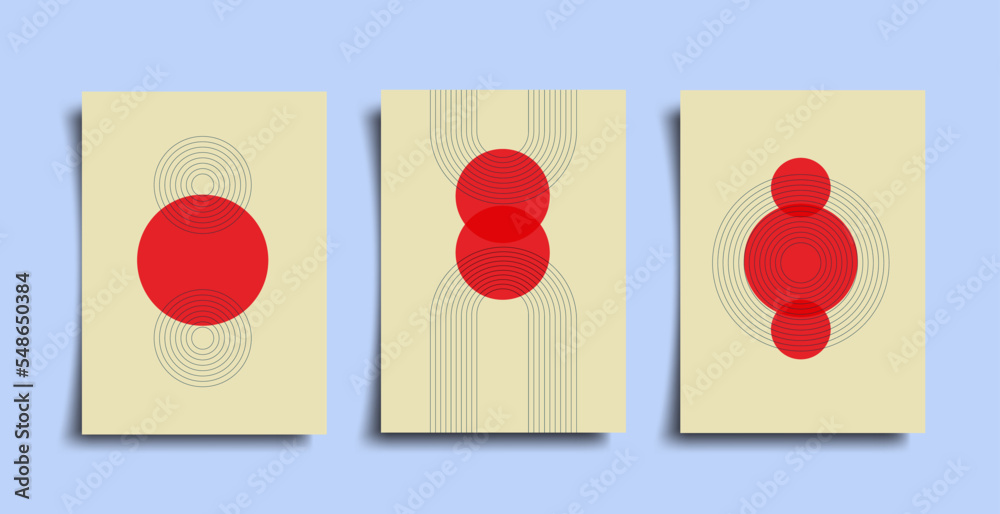 Sticker abstract bauhaus geometric pattern background, vector circle, triangle and square lines art design. 