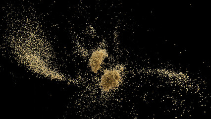 Obraz premium 3D rendering of burst of sand granules or dirt on black background