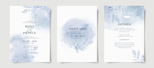 Elegant watercolor and leaves on wedding invitation card template