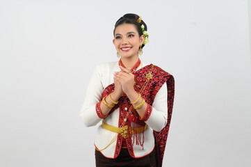 Portrait of Beautiful Thai Woman in Traditional Clothing shy Posing