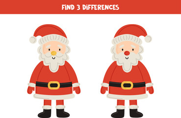 Find 3 differences between two cartoon Santa Claus.