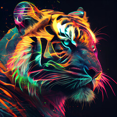 Neon glitch art Tiger