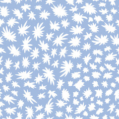 Hand-drawn floral seamless pattern by white and light blue vector illustration. Cartoon unusual ditsy flowers surface design vector. Funny childish spring and summer mood endless texture vector