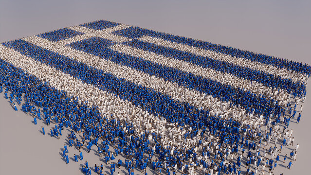 Greek Flag formed from a Crowd of People. Banner of Greece on White.