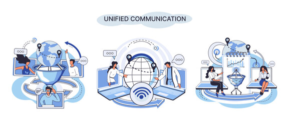 Unified communication metaphor. Social media creative idea. Online social network. Business interaction applications. Marketing time. Mobile computer gadgets for cooperations and information exchange