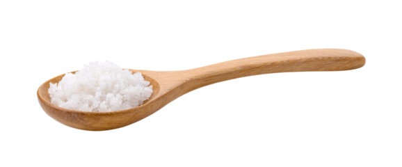 Salt in woodn spoon isolated on transparent png