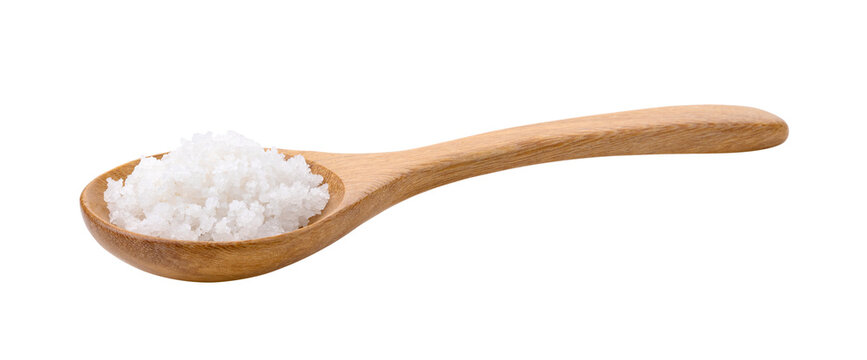 Salt in woodn spoon isolated on transparent png