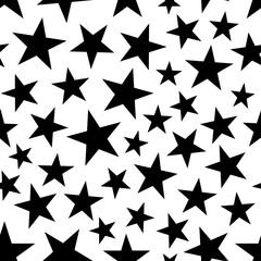 Obraz premium Black Stars on white background Seamless Pattern. Abstract art print. Design for paper, covers, cards, fabrics, interior items and any. Vector illustration.