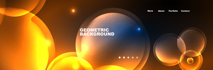 Shiny neon circles and bubbles, dark abstract background with blurred magic neon light, wallpaper design