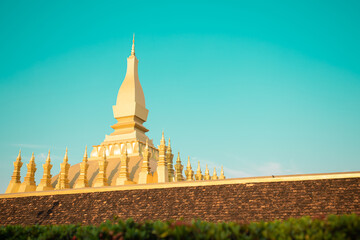 Naklejka premium Pha That Luang festival Vientiane, Laos. That-Luang Golden Pagoda in Vientiane, Laos. This place is history of laos and Pha That Luang is know to foreign tourists.