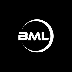 BML letter logo design with black background in illustrator, cube logo, vector logo, modern alphabet font overlap style. calligraphy designs for logo, Poster, Invitation, etc.