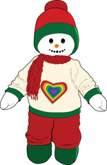 Snowman with santa claus clothes vector