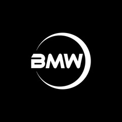 BMW letter logo design with black background in illustrator, cube logo, vector logo, modern alphabet font overlap style. calligraphy designs for logo, Poster, Invitation, etc.