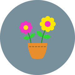 Flower Pot Multicolor Circle Flat Icon