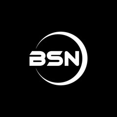 BSN letter logo design with black background in illustrator, cube logo, vector logo, modern alphabet font overlap style. calligraphy designs for logo, Poster, Invitation, etc.
