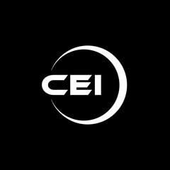 CEI letter logo design with black background in illustrator, cube logo, vector logo, modern alphabet font overlap style. calligraphy designs for logo, Poster, Invitation, etc.