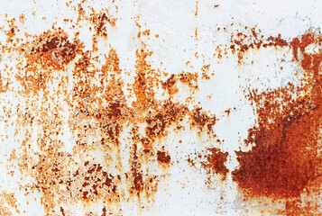 Rust on old white metal close-up, texture and background.