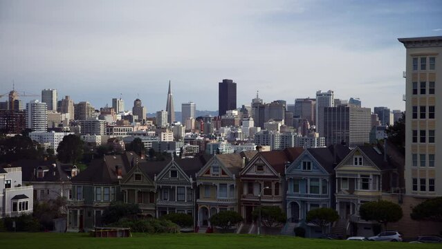 Timelapse Lockdown Of The Famous Victorian Painted Ladies From Alamo Square - San Francisco, California