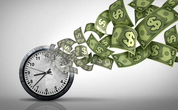 Time Is Money as an aphorism or business advice for saving wealth or losing equity and depreciation or Depreciable Assets and hourly wage concept