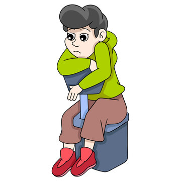 illustration of a boy sitting glumly bored