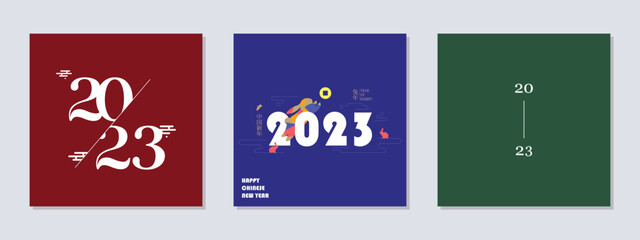 2023 creative concept Set of Happy New Year posters. Design templates for celebration and season decoration using the typographic logo 2023. Trendy minimal backgrounds for branding, banners, covers