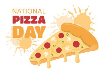 National Pizza Day on Celebration February 9 by Consuming Various Slice in Flat Cartoon Style Background Hand Drawn Templates Illustration